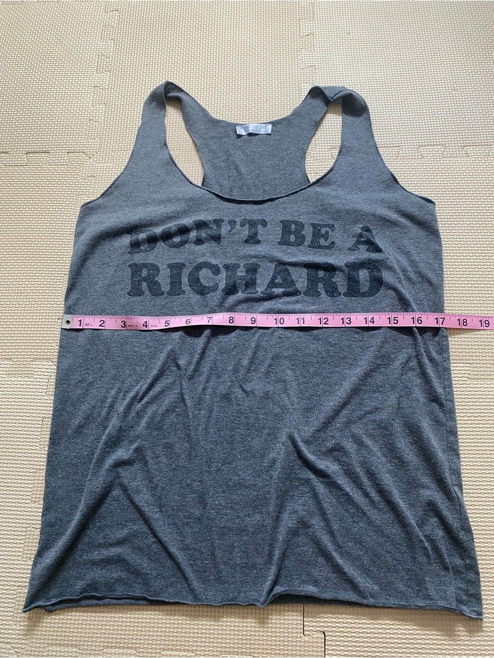 Grey Graphic Racerback Tank "DON'T BE A RICHARD" Small - Picture 3 of 6